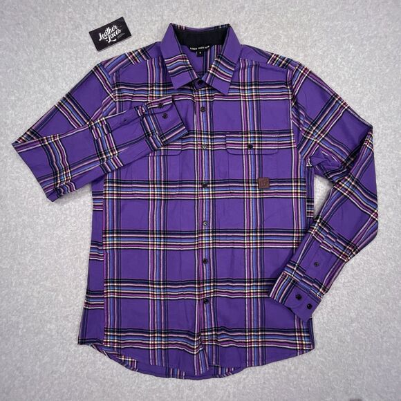 Linus Tech Tips Shirt Mens Small S Purple Plaid Flannel Casual Button Up Gaming - Picture 2 of 10